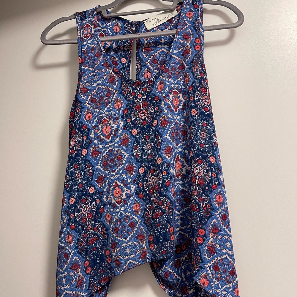Vintage Havana Blue Floral Open Back Tank Top